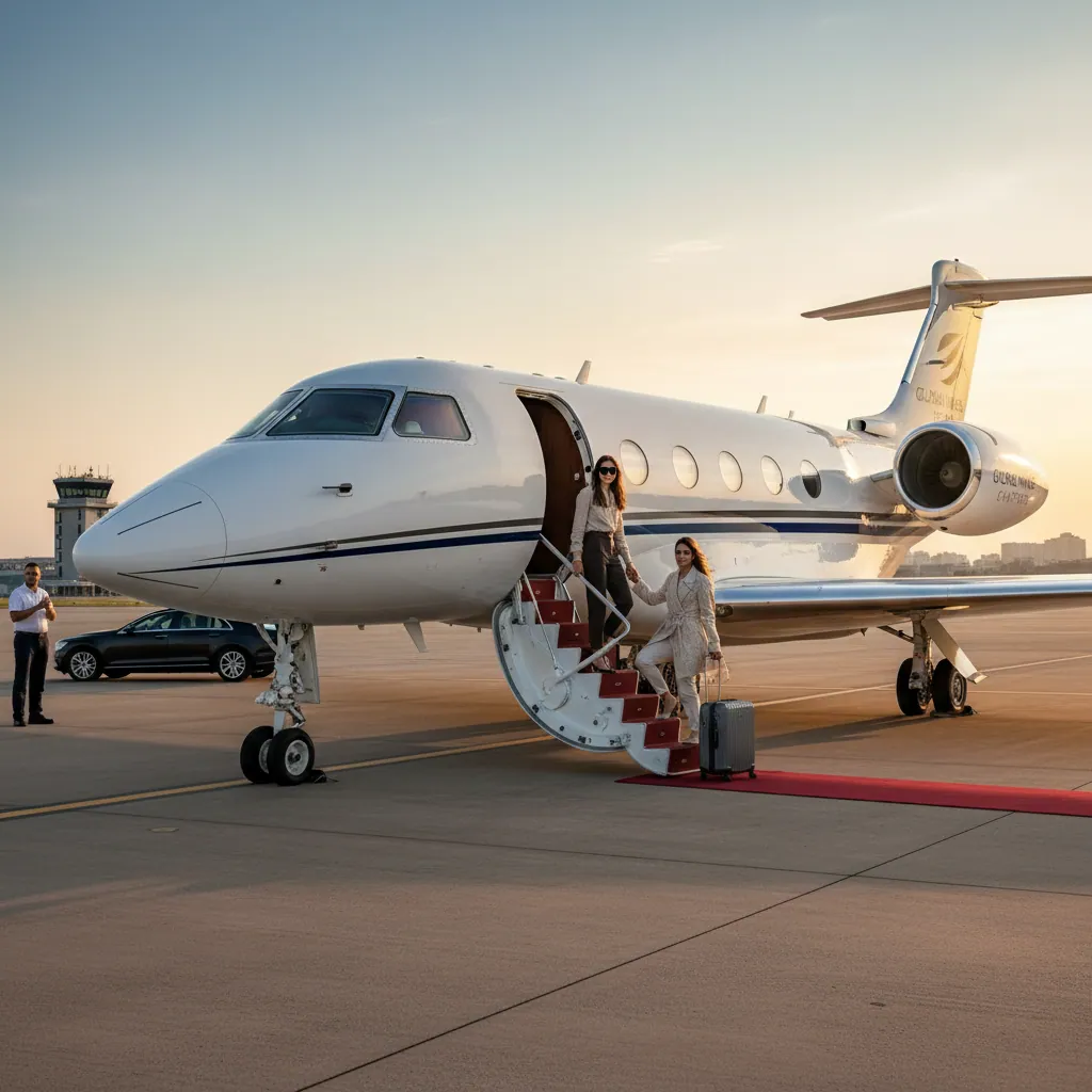 A luxury private jet on a runway ready for take-off, signifying the convenience and flexibility of jet charters.