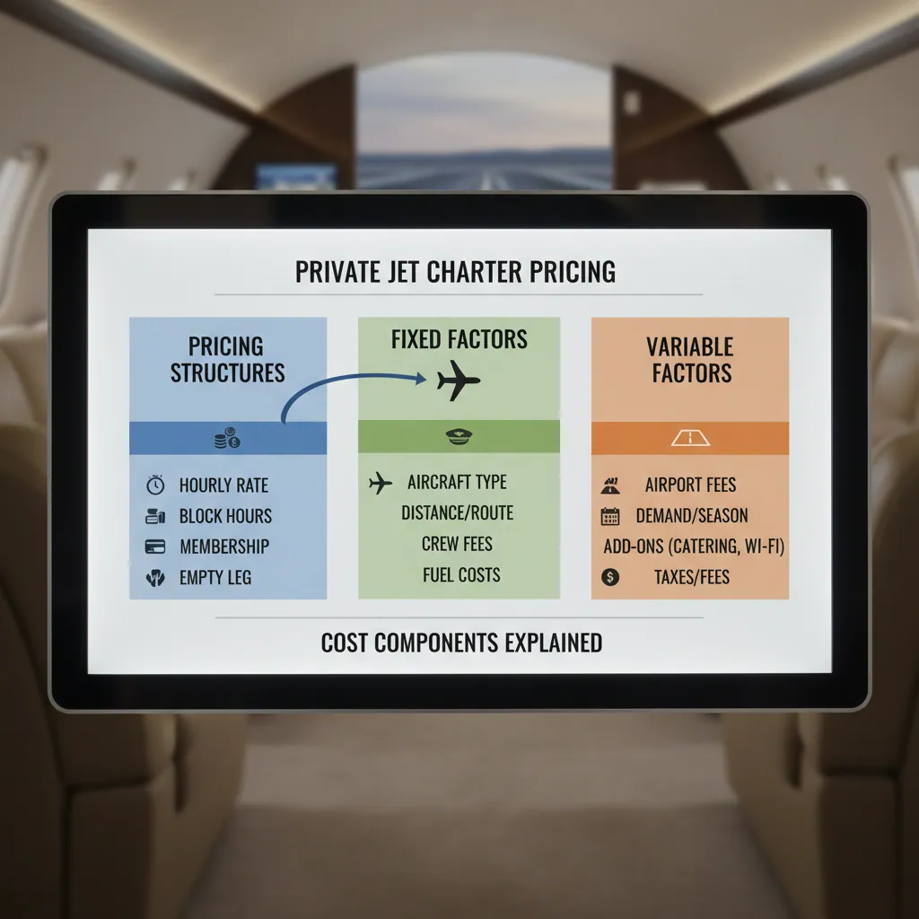 Close-up image of a chart or infographic illustrating the different pricing structures and factors affecting the cost of private jet chartering. This image emphasizes the informative aspect of the article.